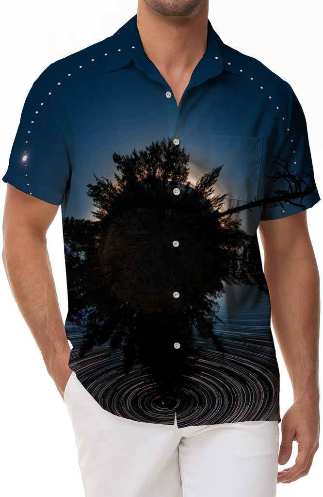 Personalized Black Tree Men's Hawaiian Button Lapel Pocket Shirt Short Sleeve Button Casual Beach Cool Fashion Party Shirt