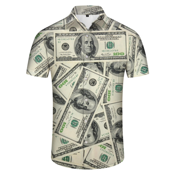 
Dollar picture digital print men's money style short sleeve casual shirt fun tops cool clothing
                