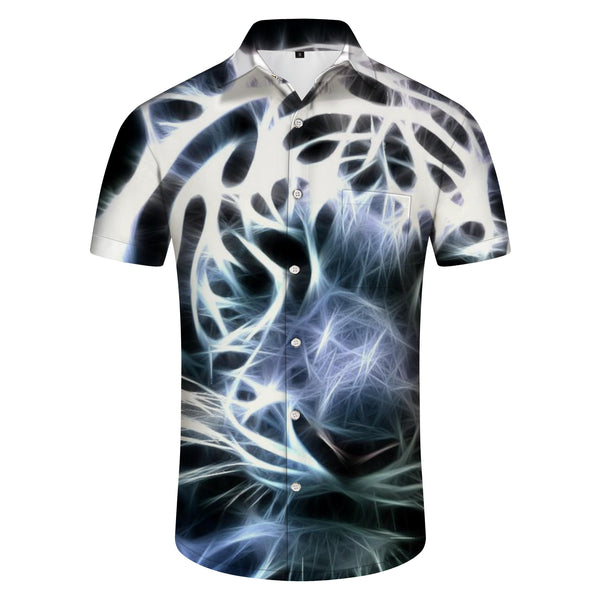 
Art tiger head fashion loose men's regular short-sleeved shirt summer tropical mixed color beach wear
                