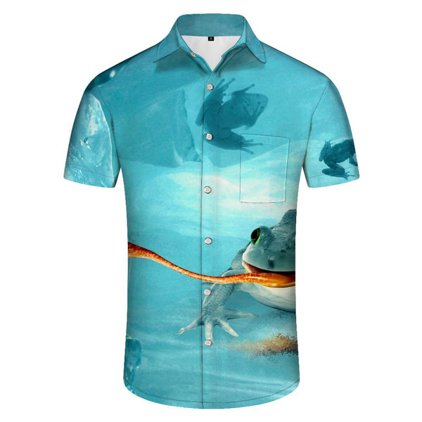 
Chameleon Personality Frog Men's Cuban Collar Shirt Casual Button Shirt Short Sleeve Holiday Beach Clothing
                
