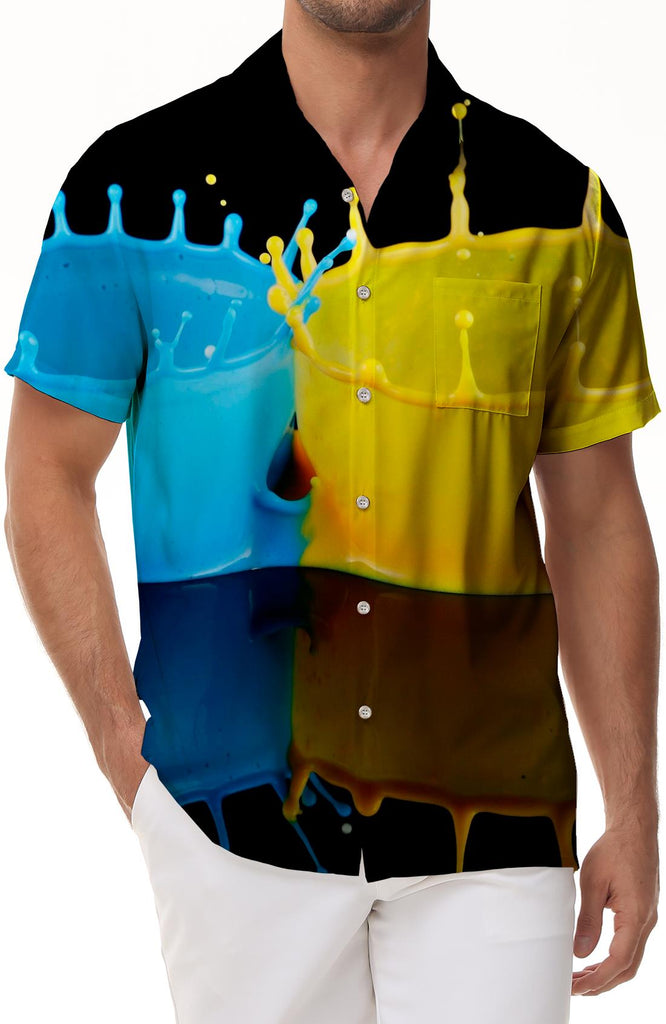 Artistic color pigment men's casual shirt beach retro casual colorful short sleeve shirt 3d digital printing