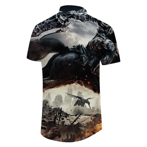 
Men's casual shirts fashion retro ancient war horse print short sleeve shirts summer regular button beach shirt tops
                