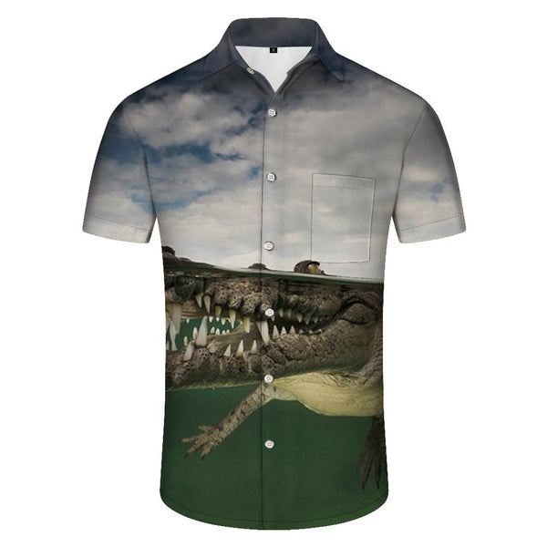 
Abstract Crocodile Men's Short Sleeve Shirt Summer Beach Casual Print Button Top Wide Collar Men's Short Sleeve Shirt Beach
                