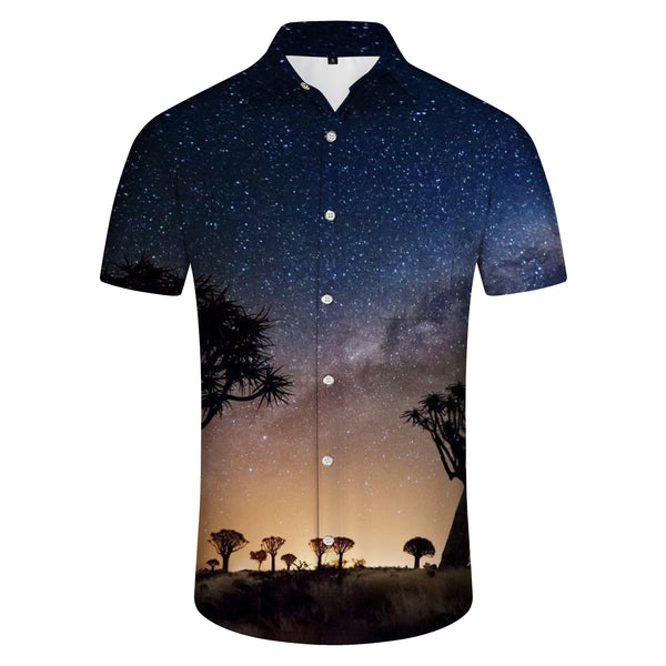 
Multi-color galaxy loose travel shirt summer lapel button Hawaiian short-sleeved men's casual short-sleeved fun top
                