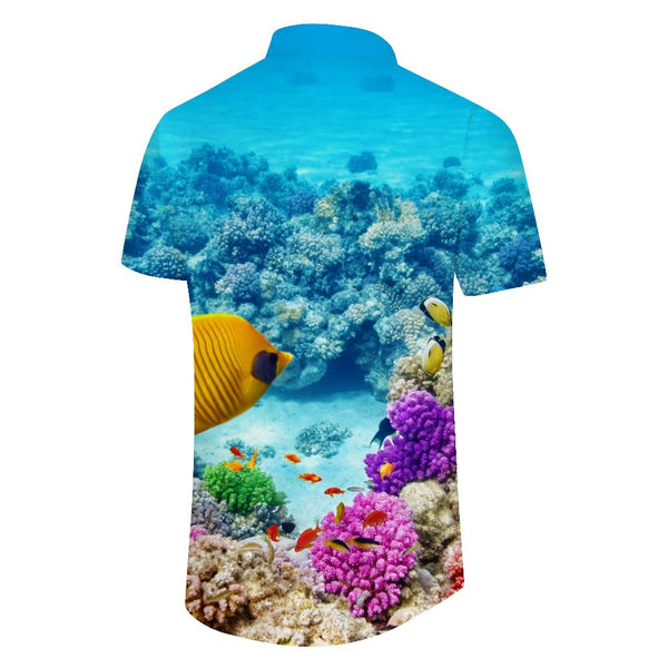 
Hawaiian Shirt Short Sleeve Ocean Fish Coral Reef Men's Button-Down Tropical Vacation Beach Top
                