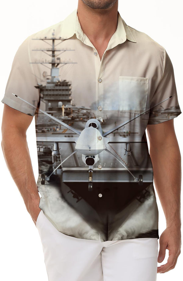 Airplane Fighter Men's Shirt Short Sleeve Button-Down Beach Shirt Tropical Vacation
