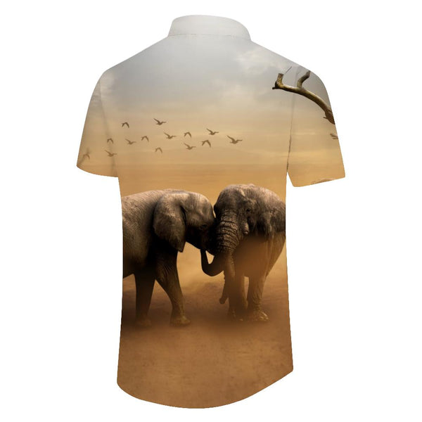 
Elephant in the Desert Short Sleeve Lapel Shirt Comfortable Casual Loose Fit Men's Shirt Casual Button Beach Wear
                