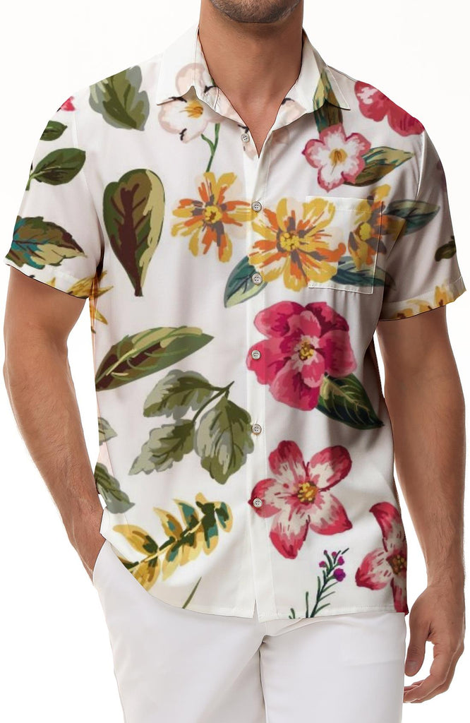 Men's Vintage Tropical Plants Hawaiian Button Lapel Beach Shirt Vacation Casual Shirt