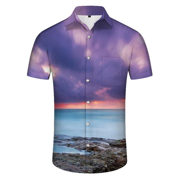 
Seychelles beach waves at sunset Men's short sleeve button down shirt Tropical Hawaiian button down lapel short sleeve shirt
                
