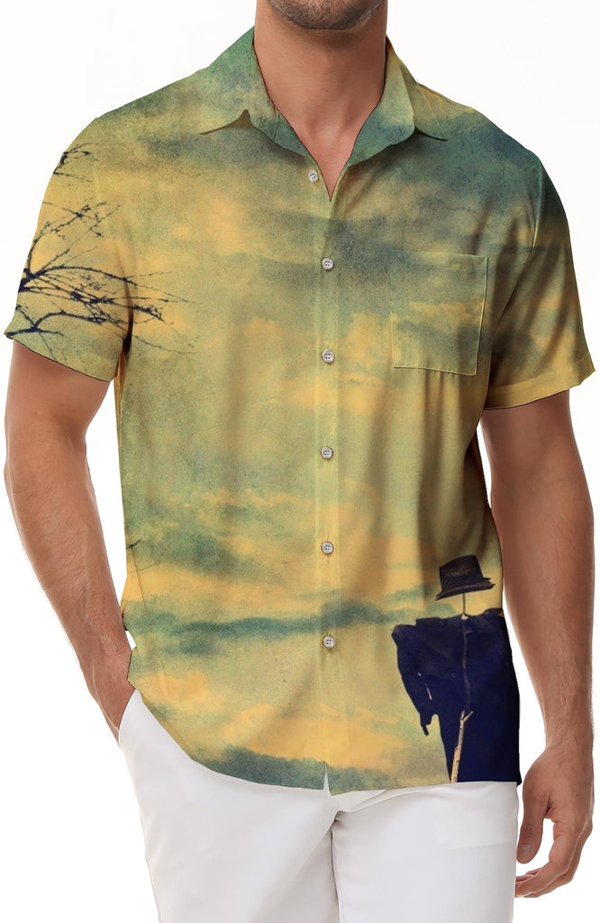 Film Retro Style Men's Natural Grassland Wilderness Shirt Casual Hawaiian Short Sleeve Button Top