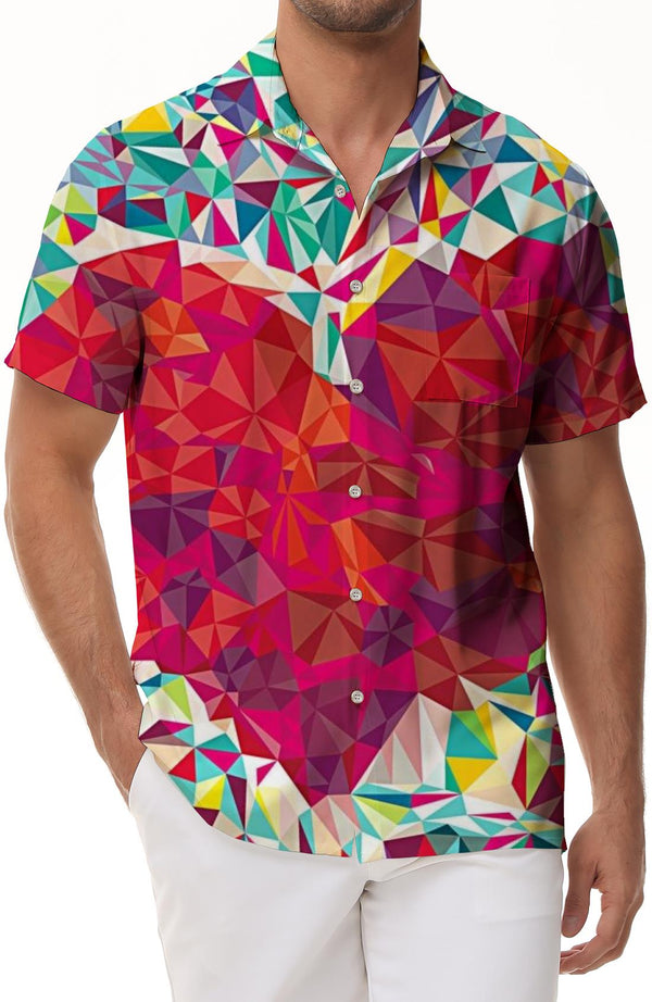 Colorful geometric heart pattern men's casual short-sleeved Hawaiian tropical shirt summer vacation shirt