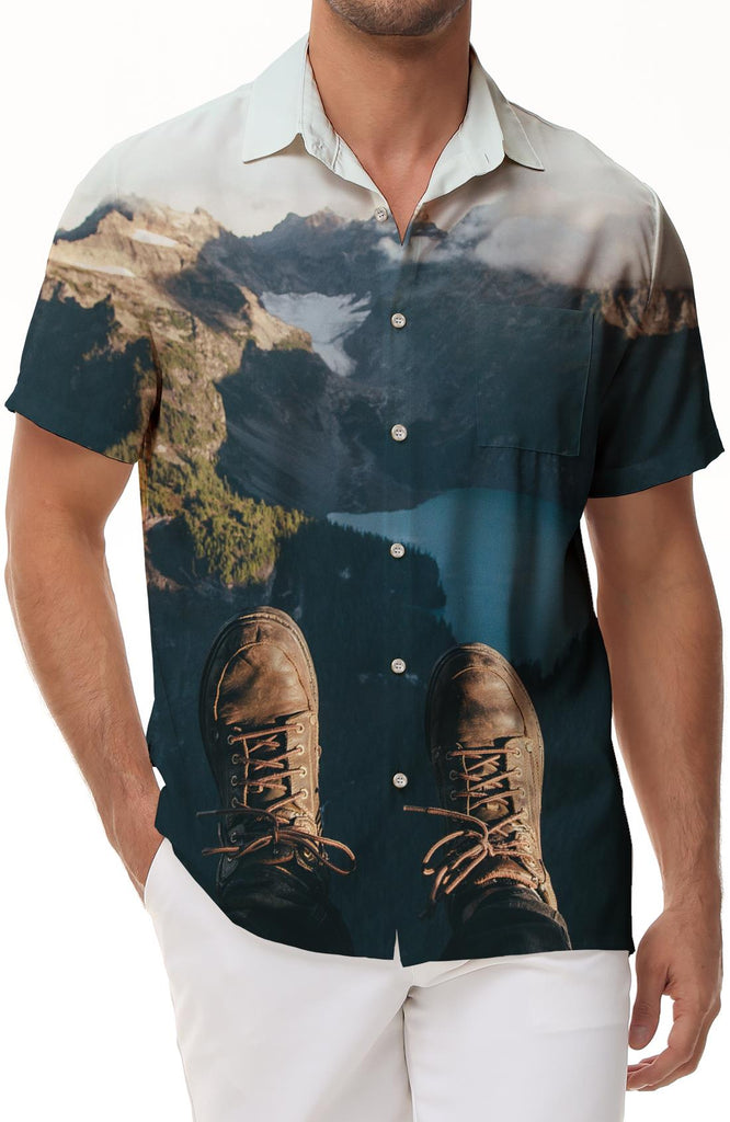Hawaiian Shirts Cradle Mountain Short Sleeve Shirts Casual Summer Beach Shirts Button-Up Tropical Floral Shirts