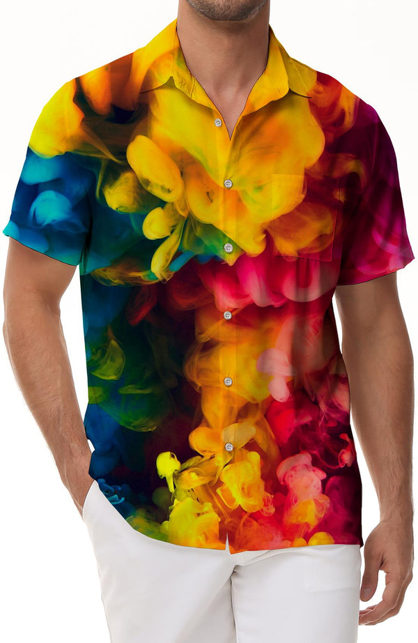 Spray Rainbow Smoke Hawaiian Shirt Men's Everyday Loose Casual Button Shirt Short Sleeve Casual Hawaiian Beach Shirt Print