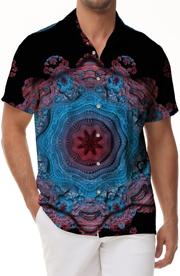 Polyester embroidery print pattern casual shirt men's tropical rainforest fashion comfortable breathable Hawaiian short-sleeved shirt summer carnival