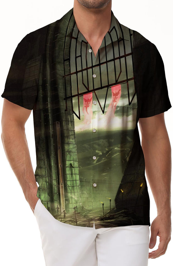 Digital printing pattern retro loose short sleeve men's tropical Hawaiian button-down short sleeve shirt lapel comfortable and breathable