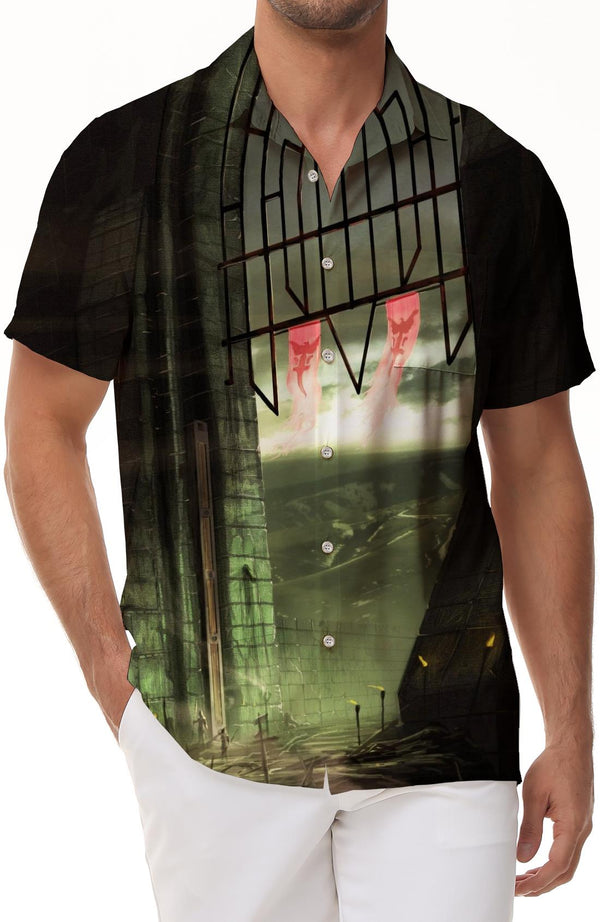 Digital printing pattern retro loose short sleeve men's tropical Hawaiian button-down short sleeve shirt lapel comfortable and breathable