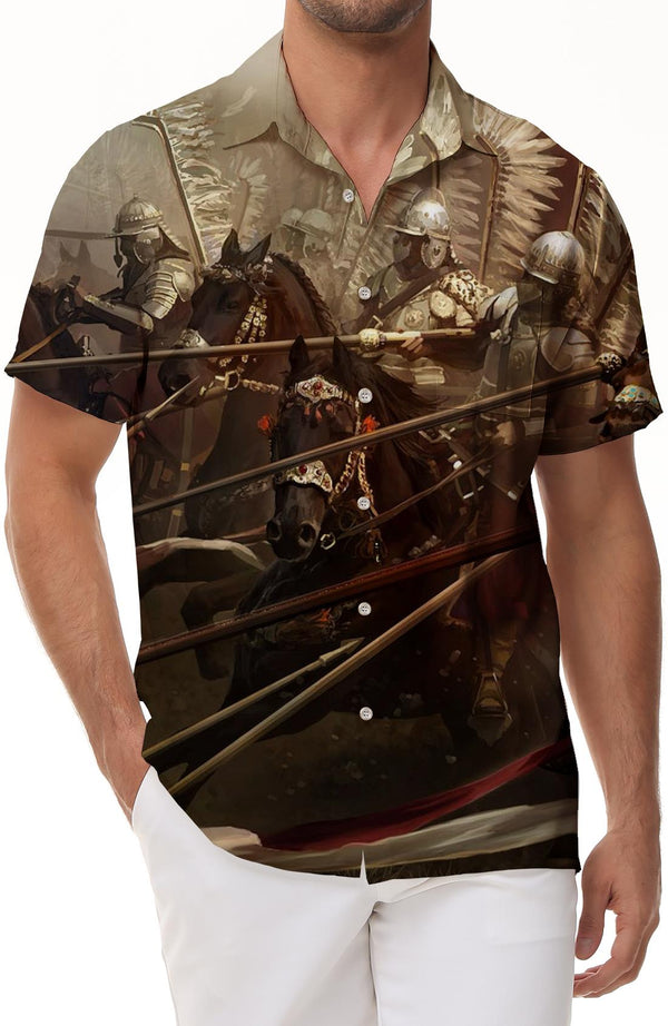 Medieval knights fighting for power Hawaiian shirt warrior men outdoor casual summer shirt short sleeve button print design