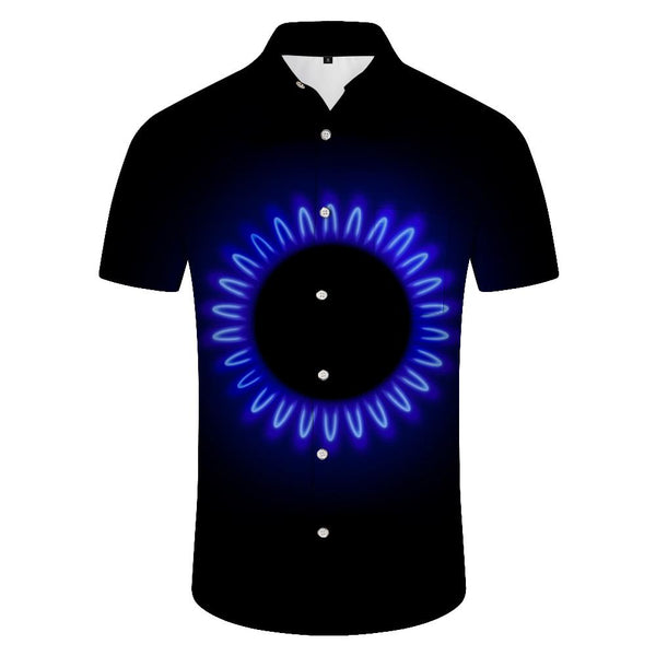
Black blue light circle beach play leisure 3D printing Hawaiian button tropical lapel lapel short-sleeved shirt top
                