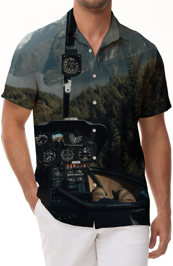 Russian helicopter interior nature forest air Hawaii novel comfortable breathable button casual button series men's