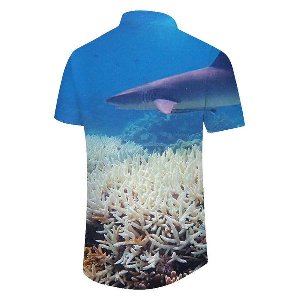 
Fierce Shark Animal Print Men's Short Sleeve Shirt Casual Polyester Loose Button Top 3D Digital Printing Seabed
                