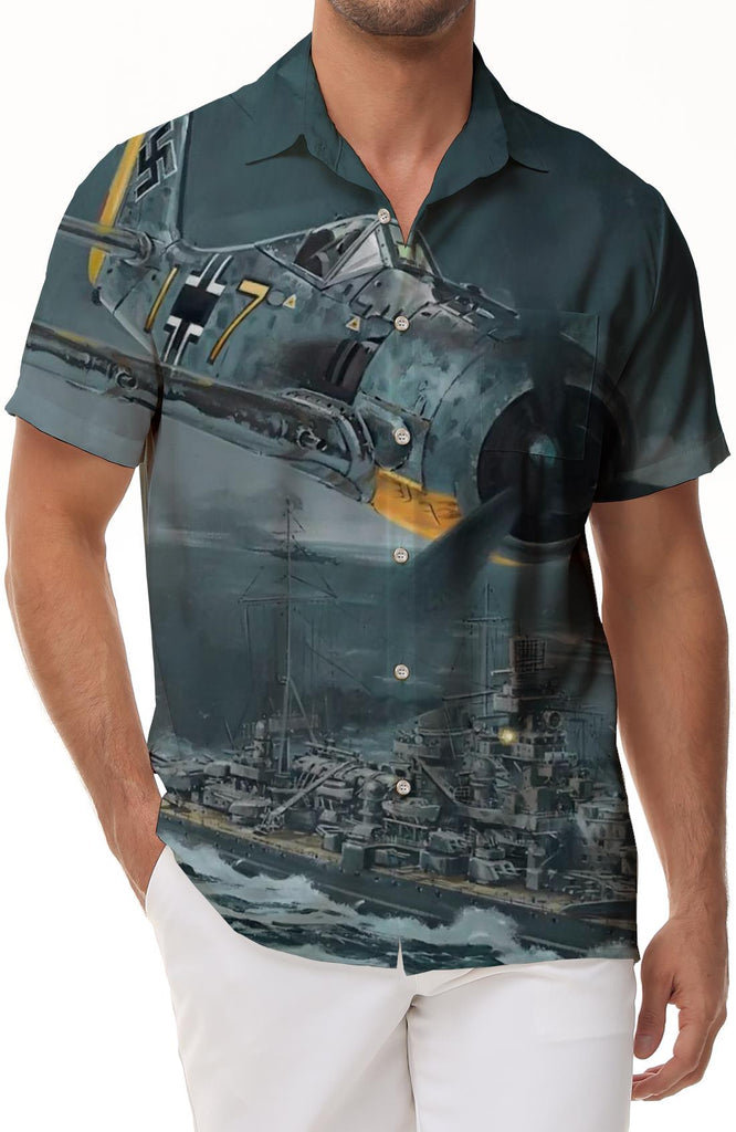 Rap men's short-sleeved space battleship lapel summer casual shirt button shirt pocket shirt thin and comfortable