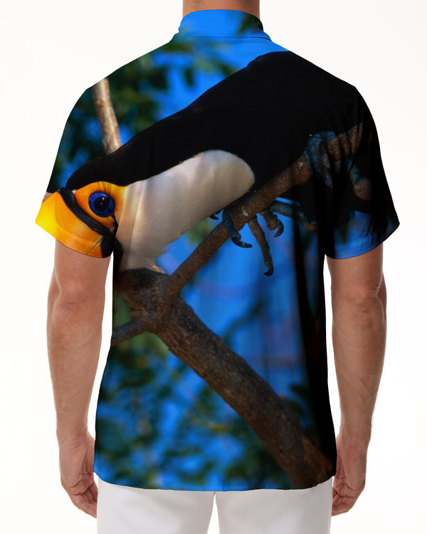 
Tropical rainforest bird animals tropical four seasons Hawaii men's casual loose street shirt short sleeve rap
                