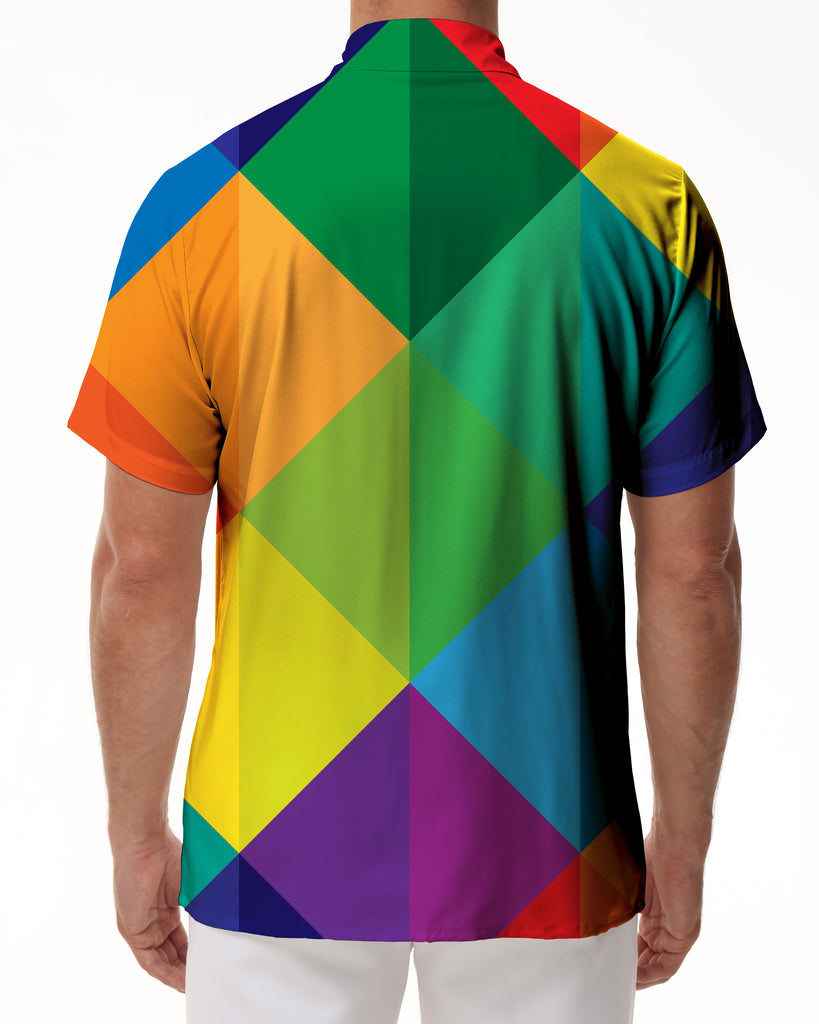 Rainbow Geometric Mens Hawaiian Shirt Tropical Beach Style Shirt Fun Short Sleeve Button Top