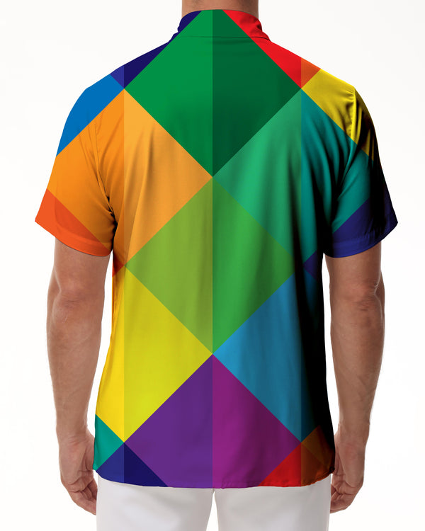 Rainbow Geometric Mens Hawaiian Shirt Tropical Beach Style Shirt Fun Short Sleeve Button Top