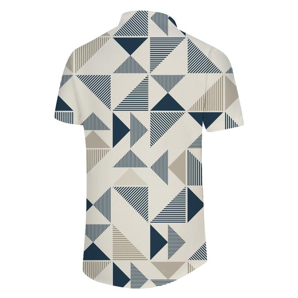 
Fashion Hawaiian button-down lapel geometric men's shirt daily beach seaside short sleeve
                