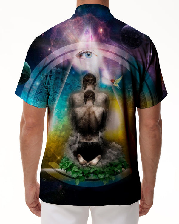 
Hawaiian short sleeve art Buddhist shirt loose men's summer versatile tops retro print beach shirt tops
                