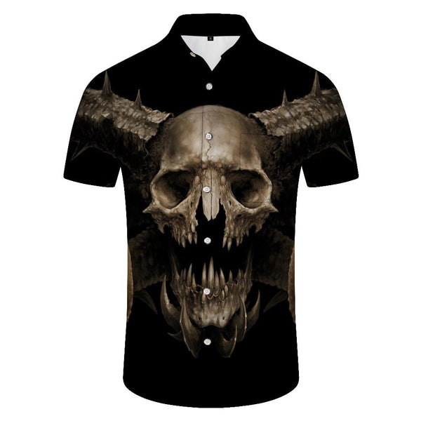 
Satan goat head print pattern men's casual buttons lapel short -sleeved Hawaiian shirt beach top
                