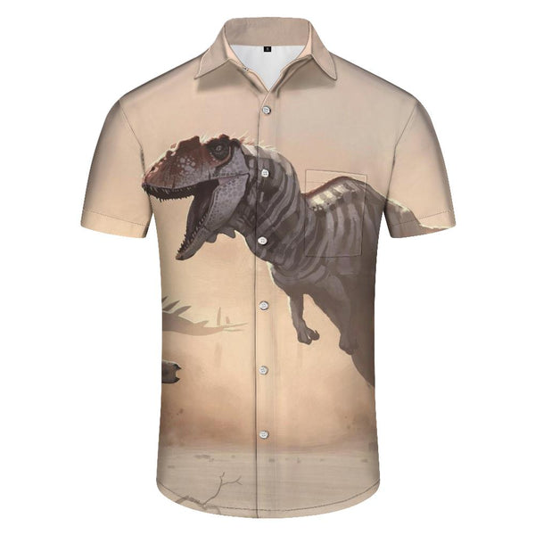 
Sandstorm pattern ancient color dinosaur Tyrannosaurus Rex animal men's casual loose Hawaiian short-sleeved shirt tropical rainforest
                