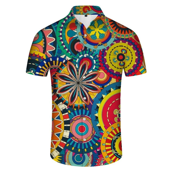 
Ethnic Retro Pattern Floral Print Hawaiian Shirt Men Loose 100% Polyester Fabric Breathable Fashion
                