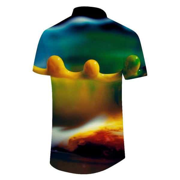 
Pigment Color Water Drop Short Sleeve Shirt Men's Button Lapel Shirt with Pockets Hawaiian Rainforest Top
                