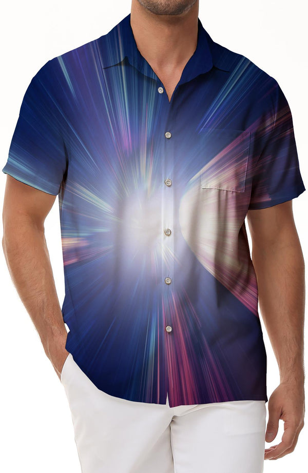 Cross Aurora Sleeve Top Men's Lapel Rainbow Color Hawaiian Button Pocket Lapel Tie Dye Shirt