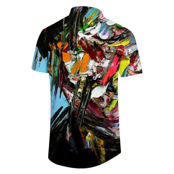 
Artistic paint abstract color comfortable breathable fashion short-sleeved shirt retro style four seasons Hawaiian button pocket men's casual short-sleeved paint painting
                