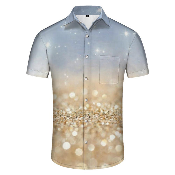 
Fashion Button Down Beach Shirt Short Sleeve Summer Casual Mens Hawaiian Shirt Loose Fit Gold Glitter
                