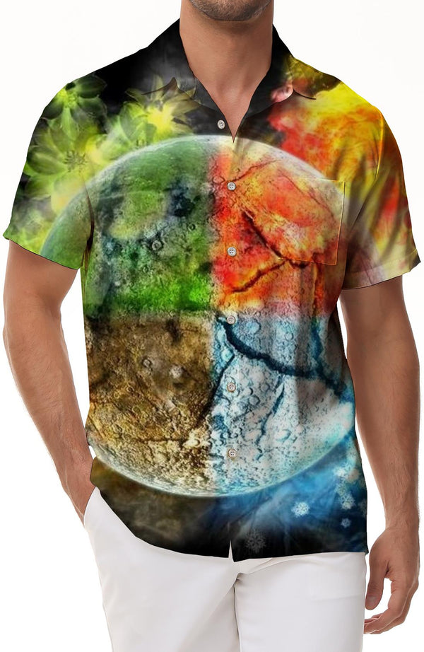 Colorful Earth Landscape Cool Tropical Summer Men's Short Sleeve Shirt Button Collar Shirt with Pockets