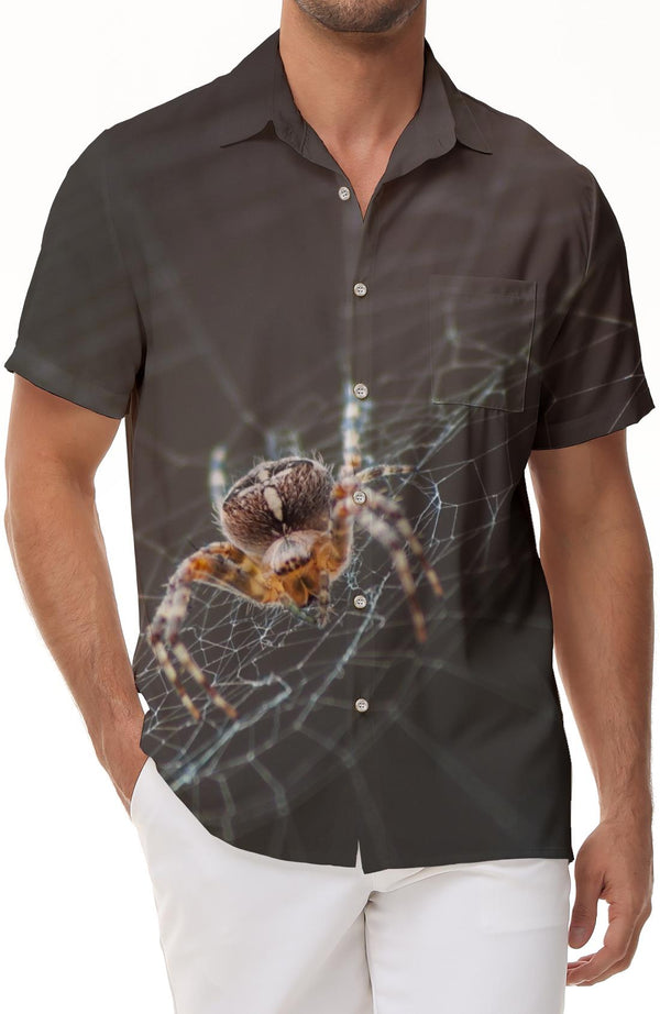 Spider poisonous 3D printed pattern top men's daily travel casual Hawaiian loose fashion short-sleeved shirt