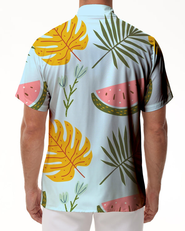 
Men's Hawaiian Casual Loose Button Short Sleeve Button Lapel Tropical Coconut Tree Watermelon Beach Shirt Top
                