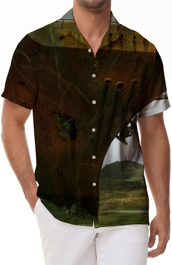Scrapped big ship vintage men's casual shirt short sleeve regular fit fashion camping beach shirt tops