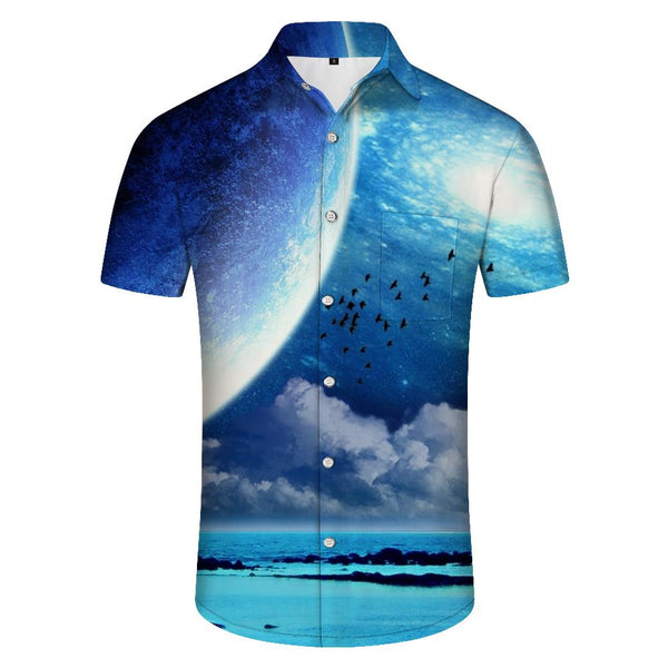 
Blue Silver Sea Men's Casual Loose Vacation Tropical Seaside Beach 3D Digital Printing Fashion Short Sleeve Shirt
                