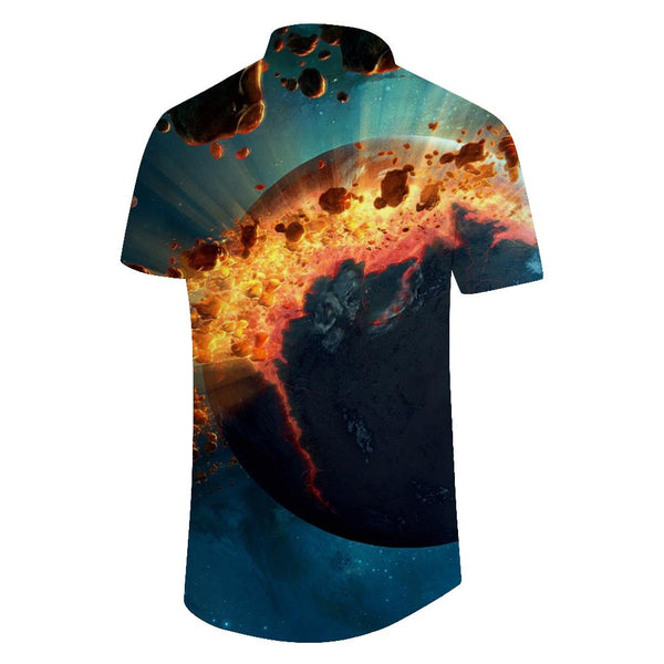 
Exploding Earth Mens Casual Button Down Hawaiian Shirt Trendy Tropical Summer Outfit Mens Vintage Beach Wear
                
