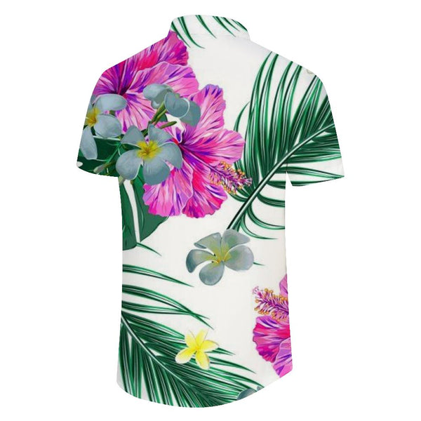 
Hibiscus flower palm leaf men's casual fashionable simple style short sleeve shirt button-down summer tropical vacation seaside Hawaiian shirt
                