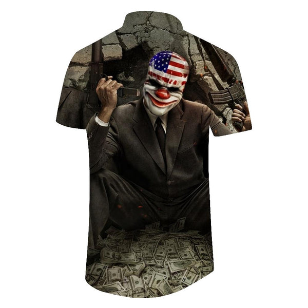 
American clown city machine gun war 3d digital printing fashion Hawaiian short sleeve button men's short sleeve casual short sleeve shirt clothing
                