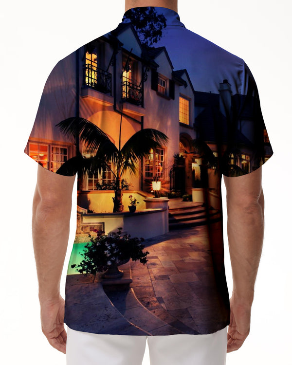 
Tropical summer house print pattern tropical Hawaiian retro casual short sleeve fashion men's
                