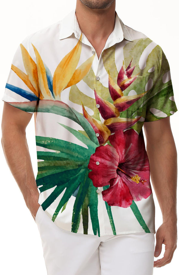Men's Beach Shirts Button-Down Short Sleeve Shirts Tropical Palm Tree Shirts Floral Print Collar Fashion Shirts