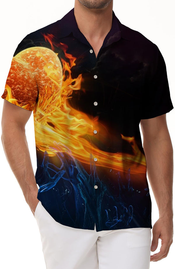 Abstract Personalized Barbecue Short Sleeve Shirt Men's Hawaiian Button Pocket Lapel Short Sleeve Shirt Black