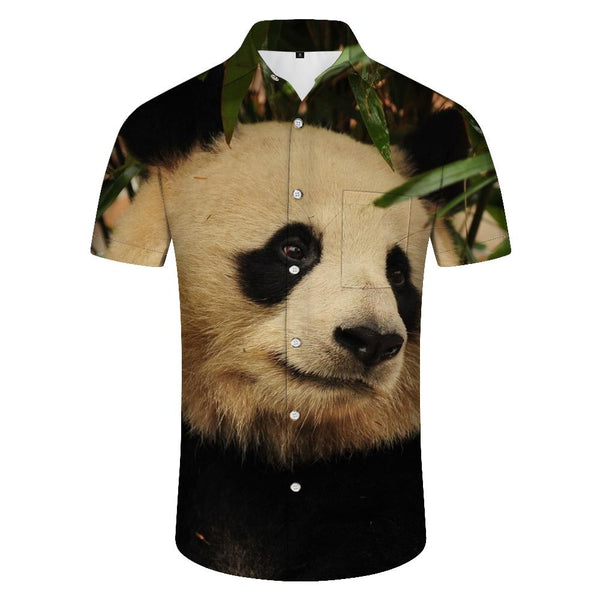 
Black and White Cute Chinese Panda Men's Button Shirt Hawaiian Print Shirt Classic Fit Short Sleeve
                