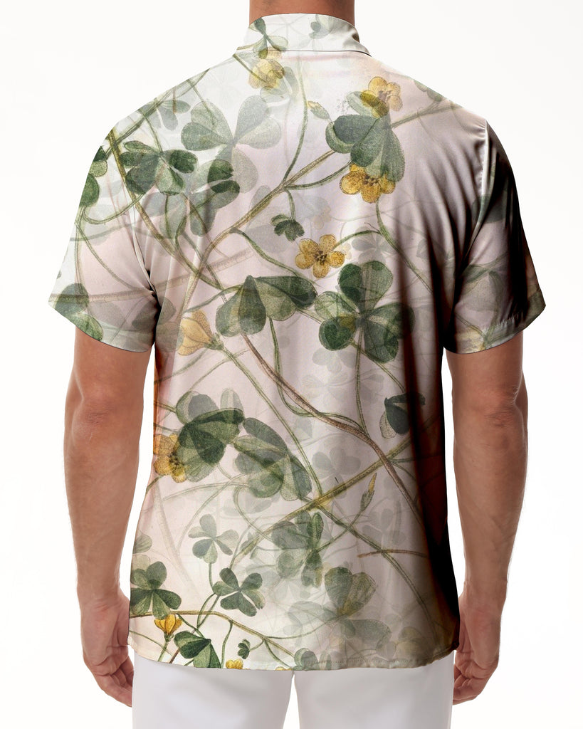 Four-leaf clover digital print pattern style Hawaiian button lapel men's casual loose travel vacation seaside party shirt
